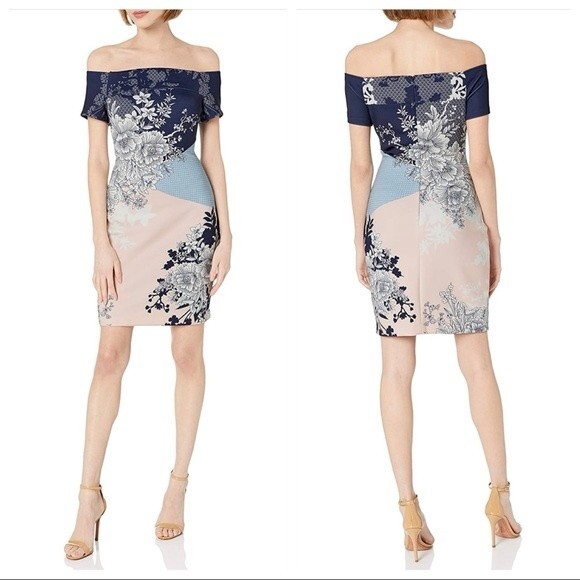 Guess Off the Shoulder Multi-Printed Scuba Dress with Removable Straps - Size 6 - Picture 2 of 14